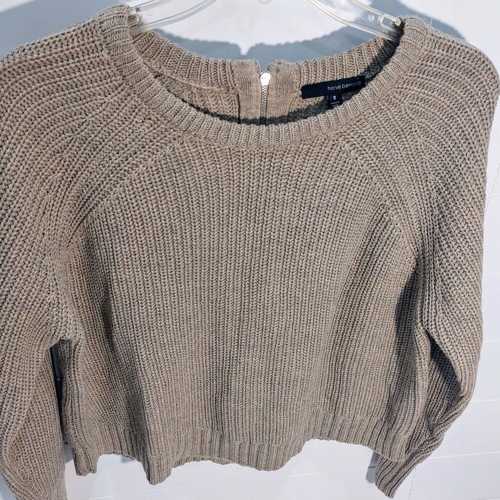 Harve Benard Women's Small Zip Back Sweater Tan Cotton Blend Crewneck Pullover - Picture 2 of 11